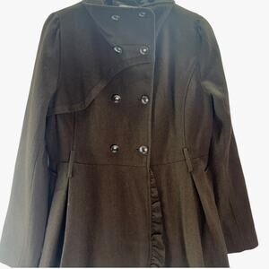 Women's Xhilaration Olive Ruffle Double-Breasted Wool Dress Coat   Size Large